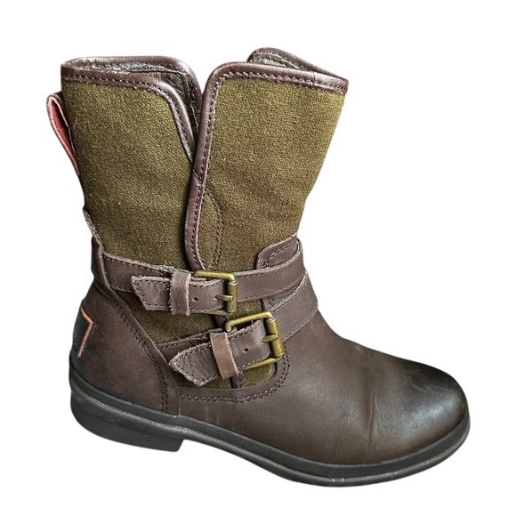 UGG Simmons Women Ankle Boot Zip Up Green Brown Leather Waterproof Sz 5 - Picture 1 of 8